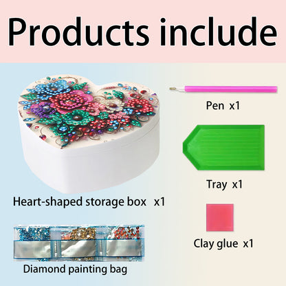 Flower DIY Diamond Painting Heart-Shaped Jewelry Box Decorative Storage Case