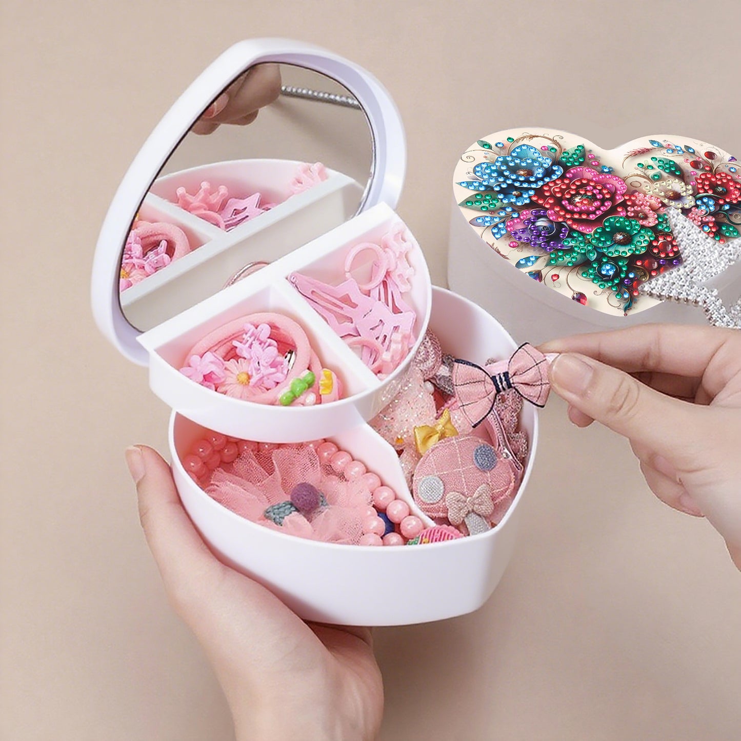 Flower DIY Diamond Painting Heart-Shaped Jewelry Box Decorative Storage Case