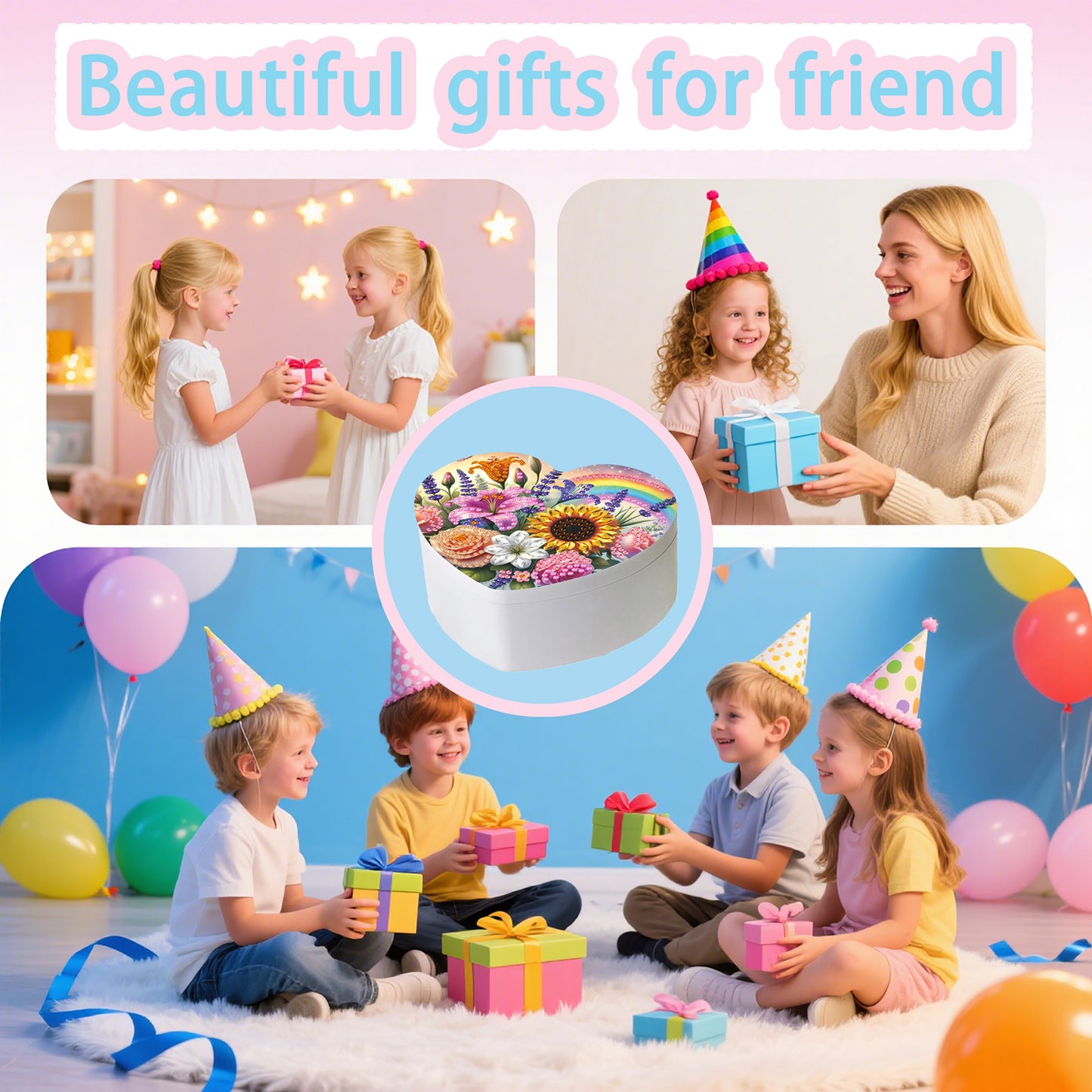 Rainbow DIY Diamond Painting Heart-Shaped Jewelry Box Decorative Storage Case