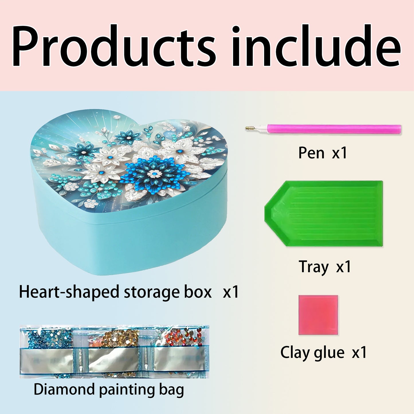 Flower DIY Diamond Painting Heart-Shaped Jewelry Box Decorative Storage Case