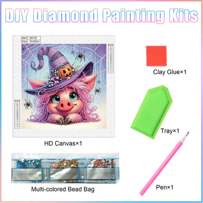 Pink Halloween Pig - Special Shaped Drill Diamond Painting 30*30CM