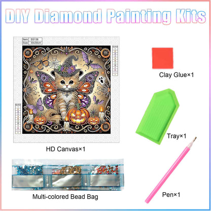 Halloween Cat - Special Shaped Drill Diamond Painting 30*30CM
