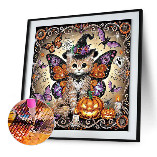 Halloween Cat - Special Shaped Drill Diamond Painting 30*30CM