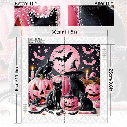 Halloween Black Cat - Special Shaped Drill Diamond Painting 30*30CM