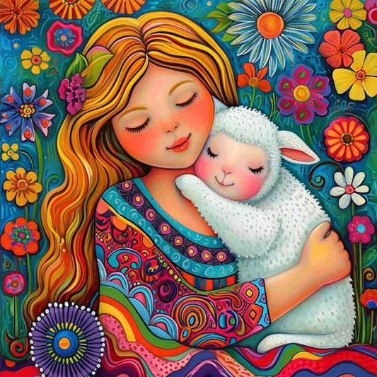 Girl And Sheep - Full Round Drill Diamond Painting 40*40CM