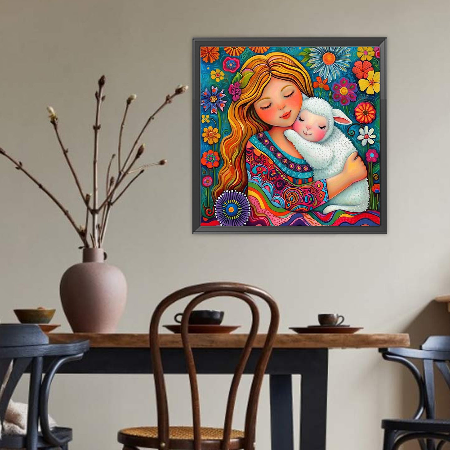 Girl And Sheep - Full Round Drill Diamond Painting 40*40CM