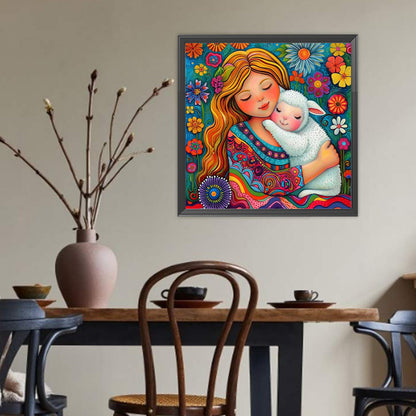 Girl And Sheep - Full Round Drill Diamond Painting 40*40CM