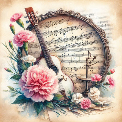 Guitar And Carnations - Full Round Drill Diamond Painting 40*40CM