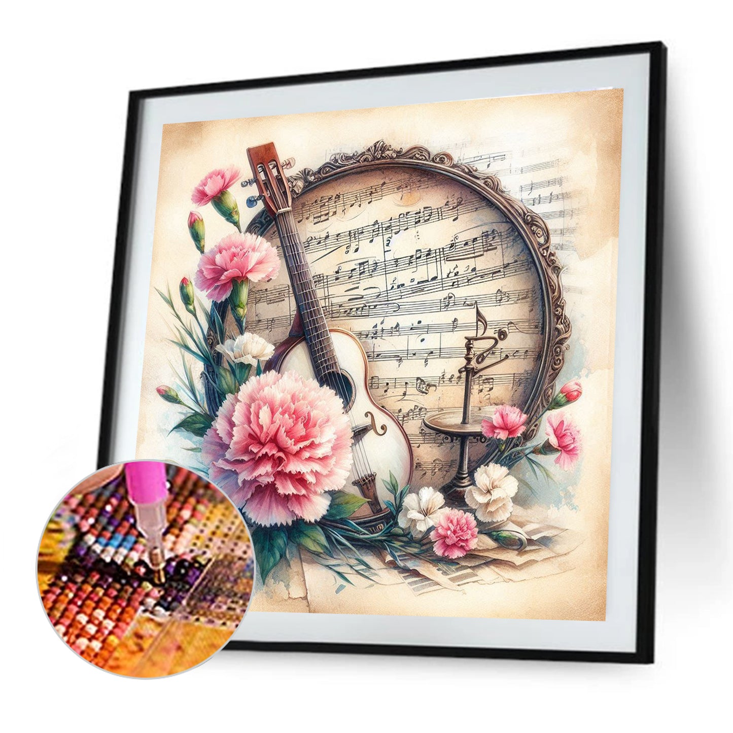 Guitar And Carnations - Full Round Drill Diamond Painting 40*40CM