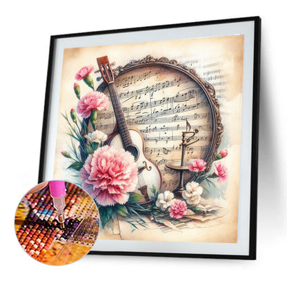 Guitar And Carnations - Full Round Drill Diamond Painting 40*40CM