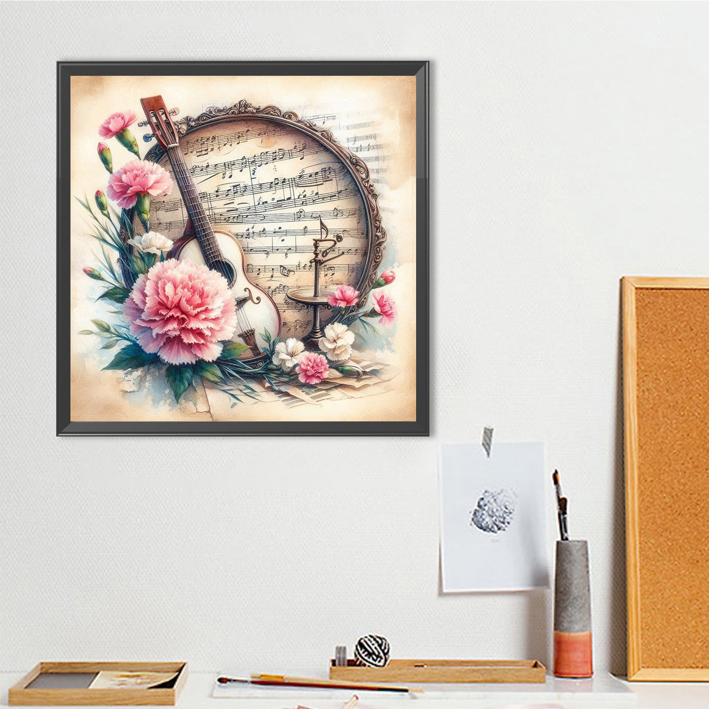 Guitar And Carnations - Full Round Drill Diamond Painting 40*40CM