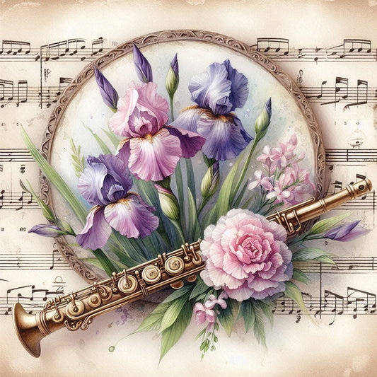 Musical Instruments And Flowers - Full Round Drill Diamond Painting 40*40CM
