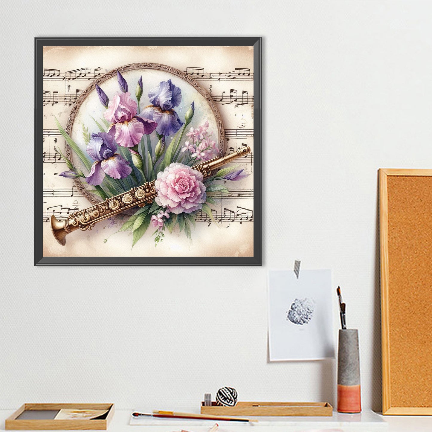 Musical Instruments And Flowers - Full Round Drill Diamond Painting 40*40CM