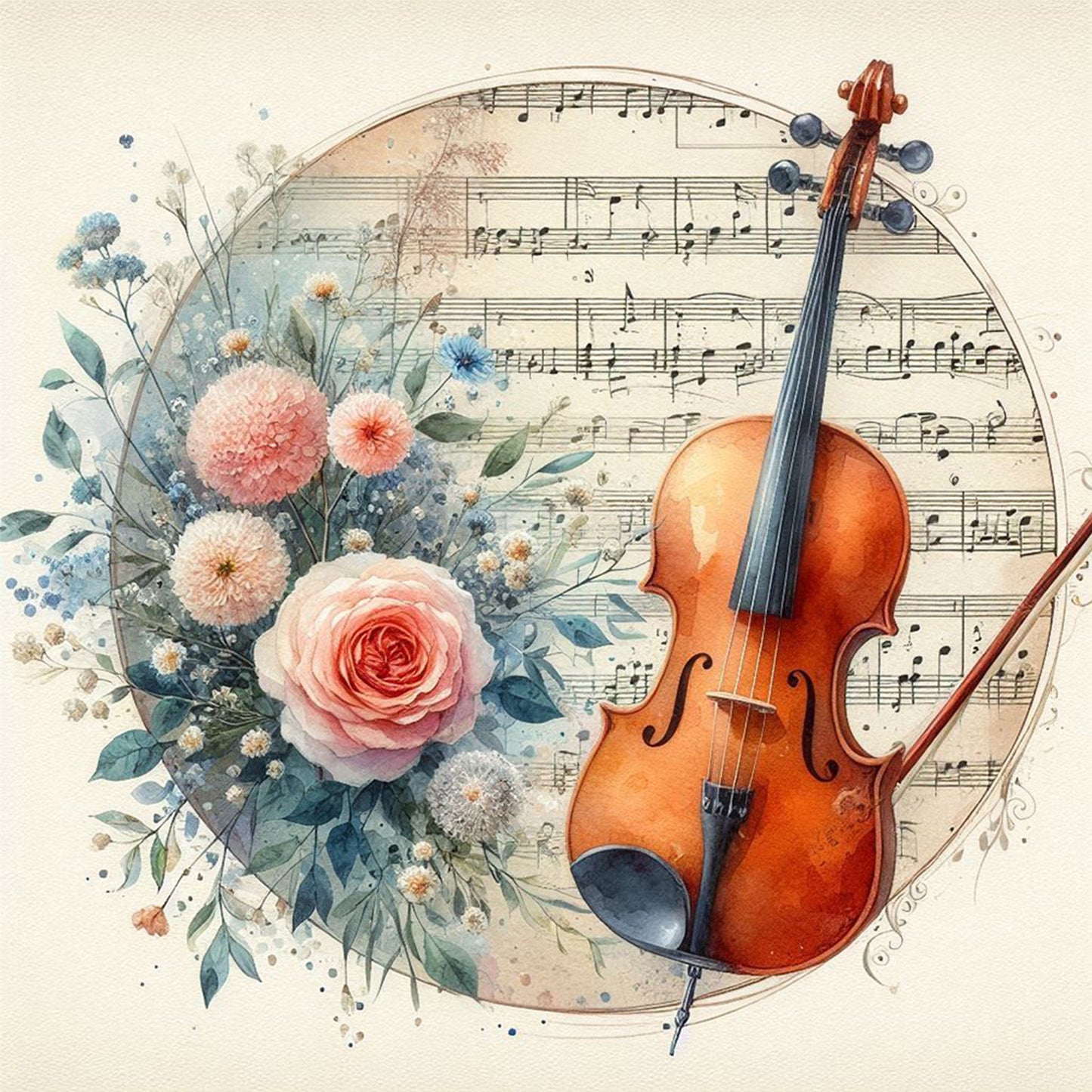Violin And Flowers - Full Round Drill Diamond Painting 40*40CM