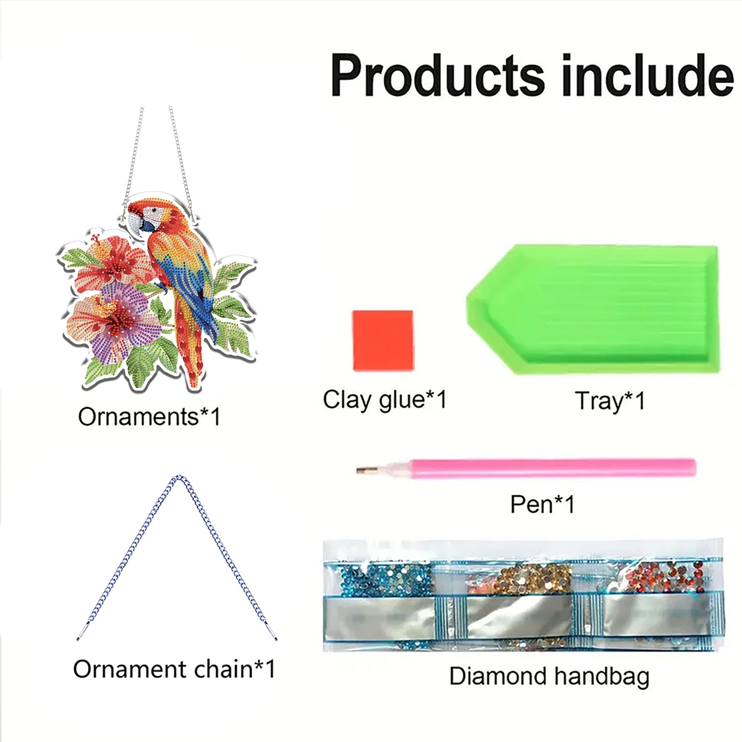 Parrot 2D/Flat DIY Acrylic Special Shape Hanging Diamond Art Kits Wall Decor