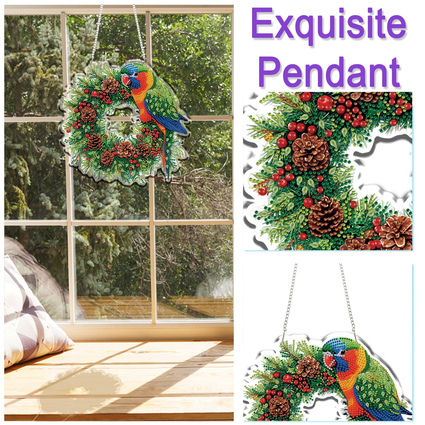 Xmas Parrot 2D/Flat DIY Acrylic Special Shape Hanging Diamond Art Kit Wall Decor