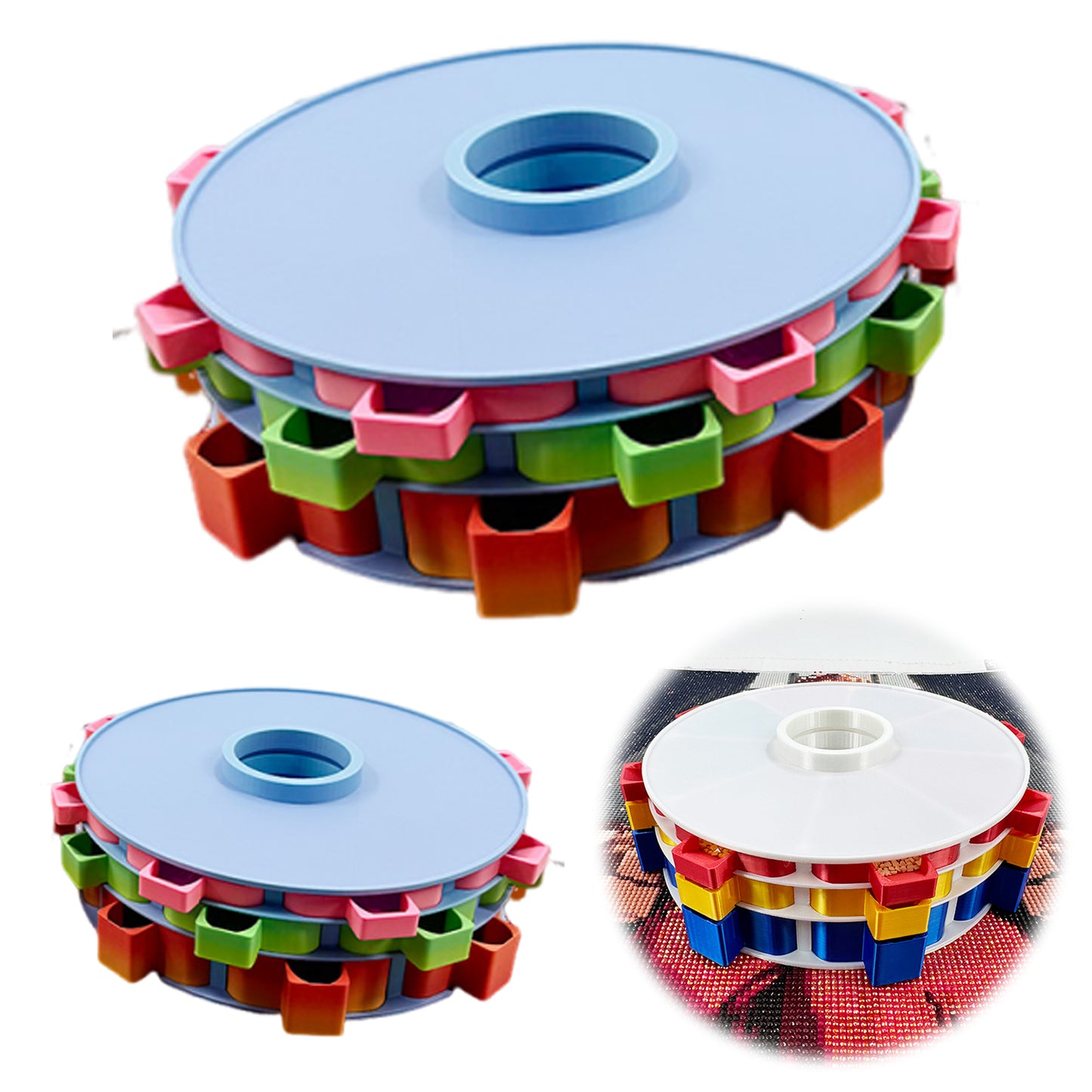 Rotating Diamond Painting Tray Organizer 3D Printing Diamond Art Tray (Blue)