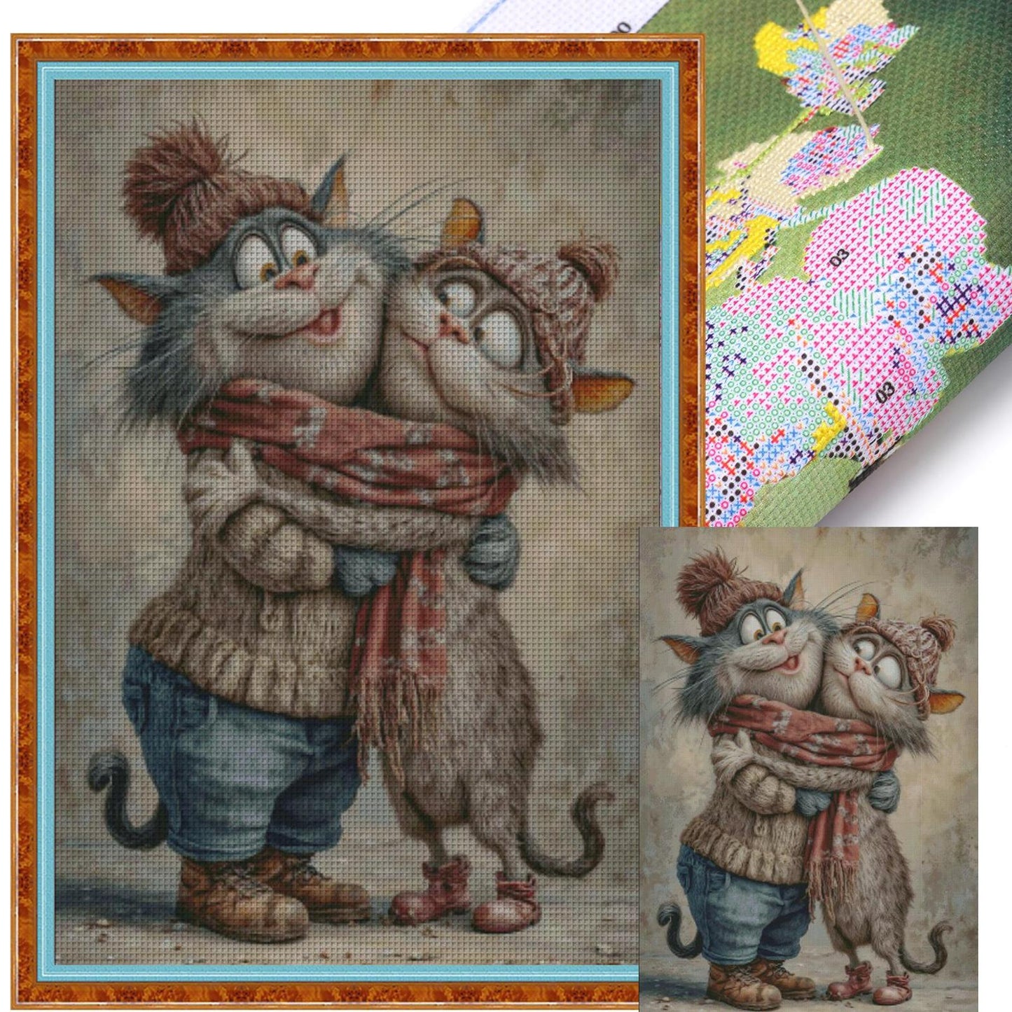 Cat Brothers - 14CT Stamped Cross Stitch 65*90CM (Egyptian cotton)(Fairy Brand)