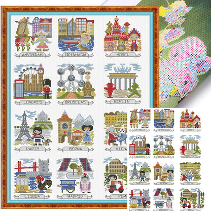 Magazine - Travel Photos Of Various European Countries - 14CT Stamped Cross Stitch 38*52CM (Egyptian cotton)(Xiaobai)
