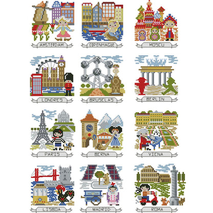 Magazine - Travel Photos Of Various European Countries - 14CT Stamped Cross Stitch 38*52CM (Egyptian cotton)(Xiaobai)