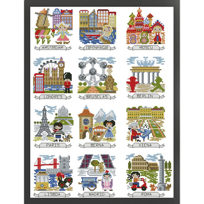 Magazine - Travel Photos Of Various European Countries - 14CT Stamped Cross Stitch 38*52CM (Egyptian cotton)(Xiaobai)
