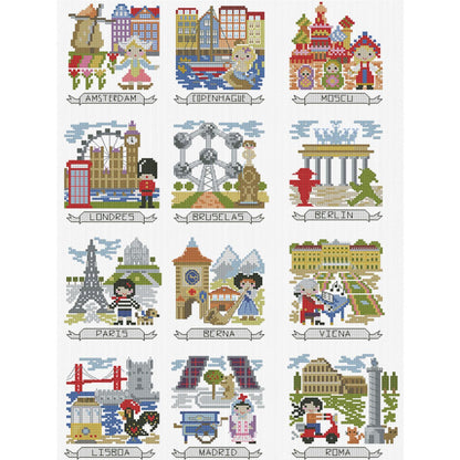 Magazine - Travel Photos Of Various European Countries - 14CT Stamped Cross Stitch 38*52CM (Egyptian cotton)(Xiaobai)