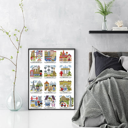 Magazine - Travel Photos Of Various European Countries - 14CT Stamped Cross Stitch 38*52CM (Egyptian cotton)(Xiaobai)