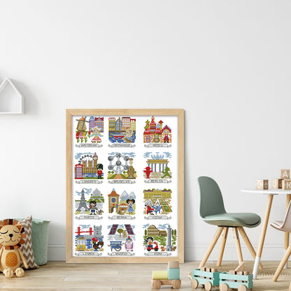 Magazine - Travel Photos Of Various European Countries - 14CT Stamped Cross Stitch 38*52CM (Egyptian cotton)(Xiaobai)
