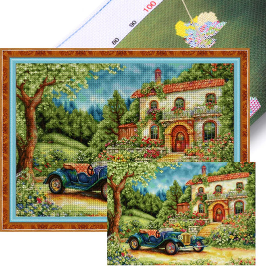 Wildflower Cart - 14CT Stamped Cross Stitch 77*60CM (Egyptian cotton)(Spring)