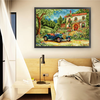 Wildflower Cart - 14CT Stamped Cross Stitch 77*60CM (Egyptian cotton)(Spring)