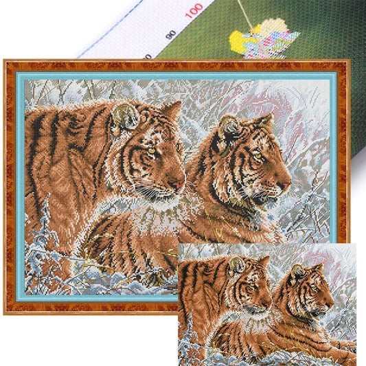 Two Tigers - 14CT Stamped Cross Stitch 55*40CM (Joy Sunday)
