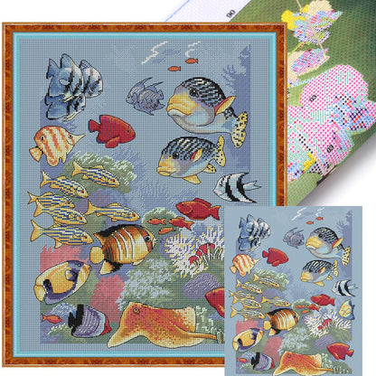 Tropical Fish - 14CT Stamped Cross Stitch 36*44CM (Joy Sunday)