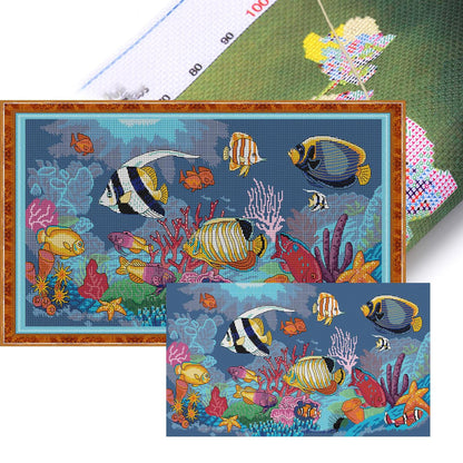 Tropical Fish - 14CT Stamped Cross Stitch 61*34CM (Joy Sunday)