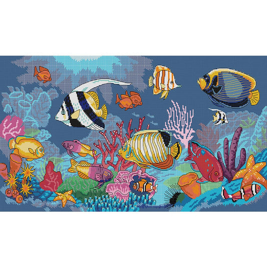 Tropical Fish - 14CT Stamped Cross Stitch 61*34CM (Joy Sunday)