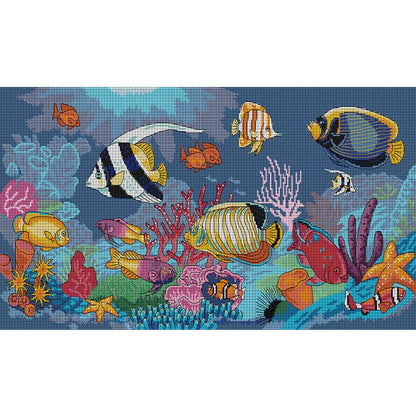 Tropical Fish - 14CT Stamped Cross Stitch 61*34CM (Joy Sunday)