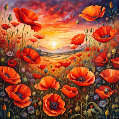 Poppies At Sunset - Full Round Drill Diamond Painting 40*40CM