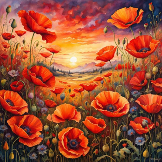 Poppies At Sunset - Full Round Drill Diamond Painting 40*40CM
