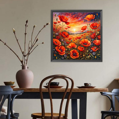Poppies At Sunset - Full Round Drill Diamond Painting 40*40CM