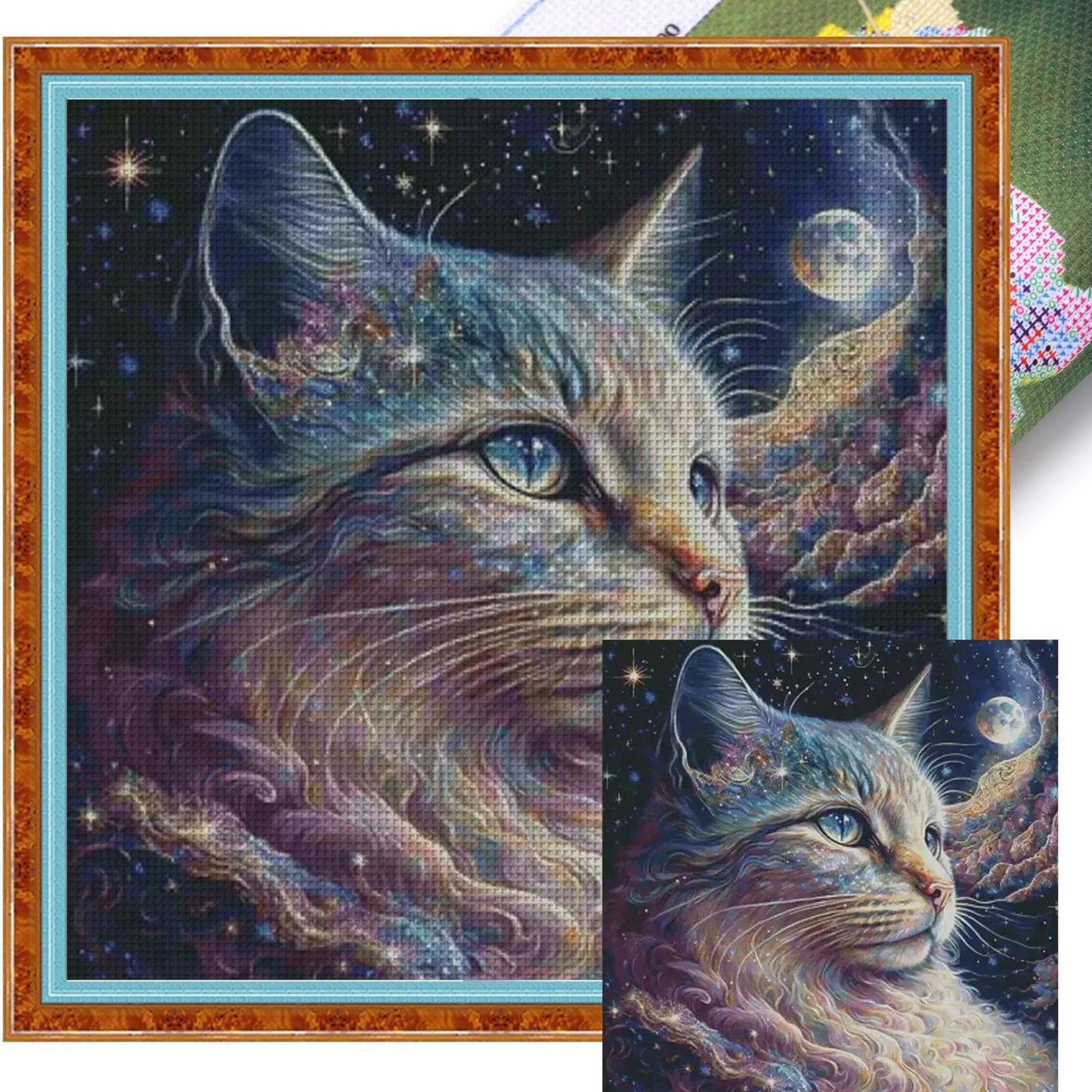 Dreamy Interstellar Cat - 14CT Stamped Cross Stitch 75*75CM (Egyptian cotton)(Fairy Brand)