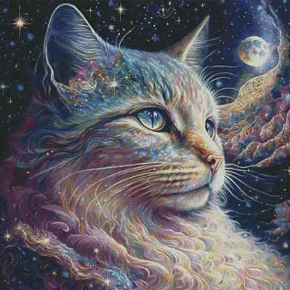Dreamy Interstellar Cat - 14CT Stamped Cross Stitch 75*75CM (Egyptian cotton)(Fairy Brand)