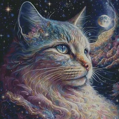 Dreamy Interstellar Cat - 14CT Stamped Cross Stitch 75*75CM (Egyptian cotton)(Fairy Brand)