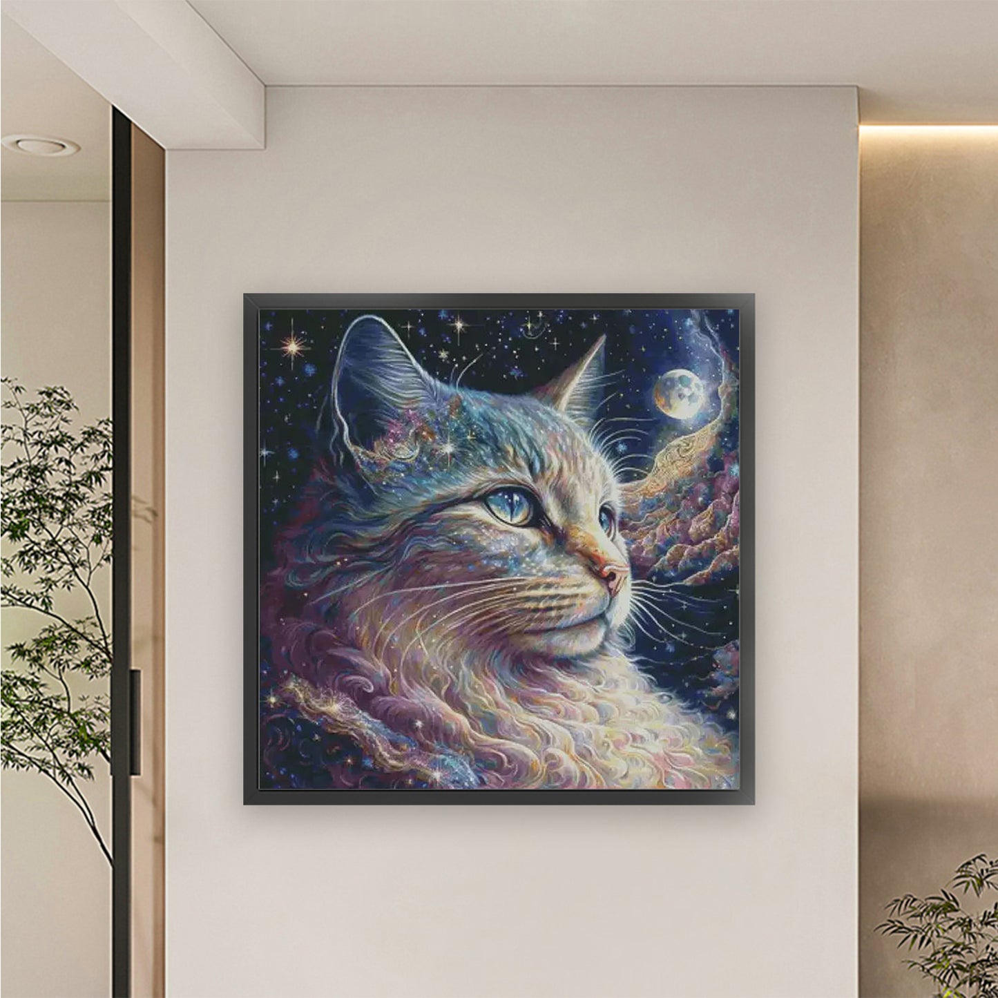 Dreamy Interstellar Cat - 14CT Stamped Cross Stitch 75*75CM (Egyptian cotton)(Fairy Brand)