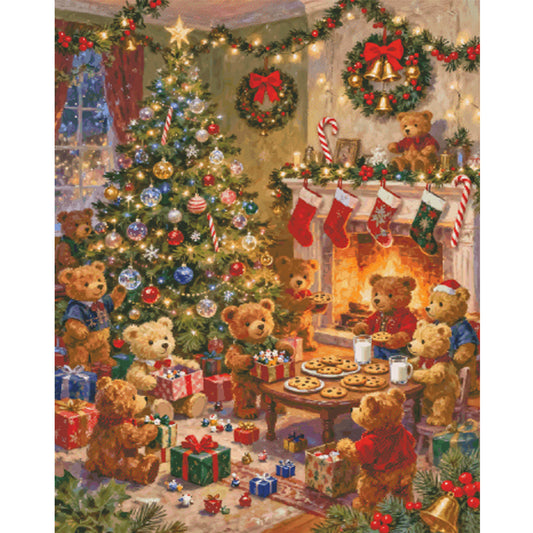 Christmas Party Bear - 14CT Stamped Cross Stitch 80*100CM (Egyptian cotton)(Fairy Brand)