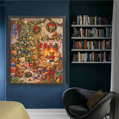 Christmas Party Bear - 14CT Stamped Cross Stitch 80*100CM (Egyptian cotton)(Fairy Brand)