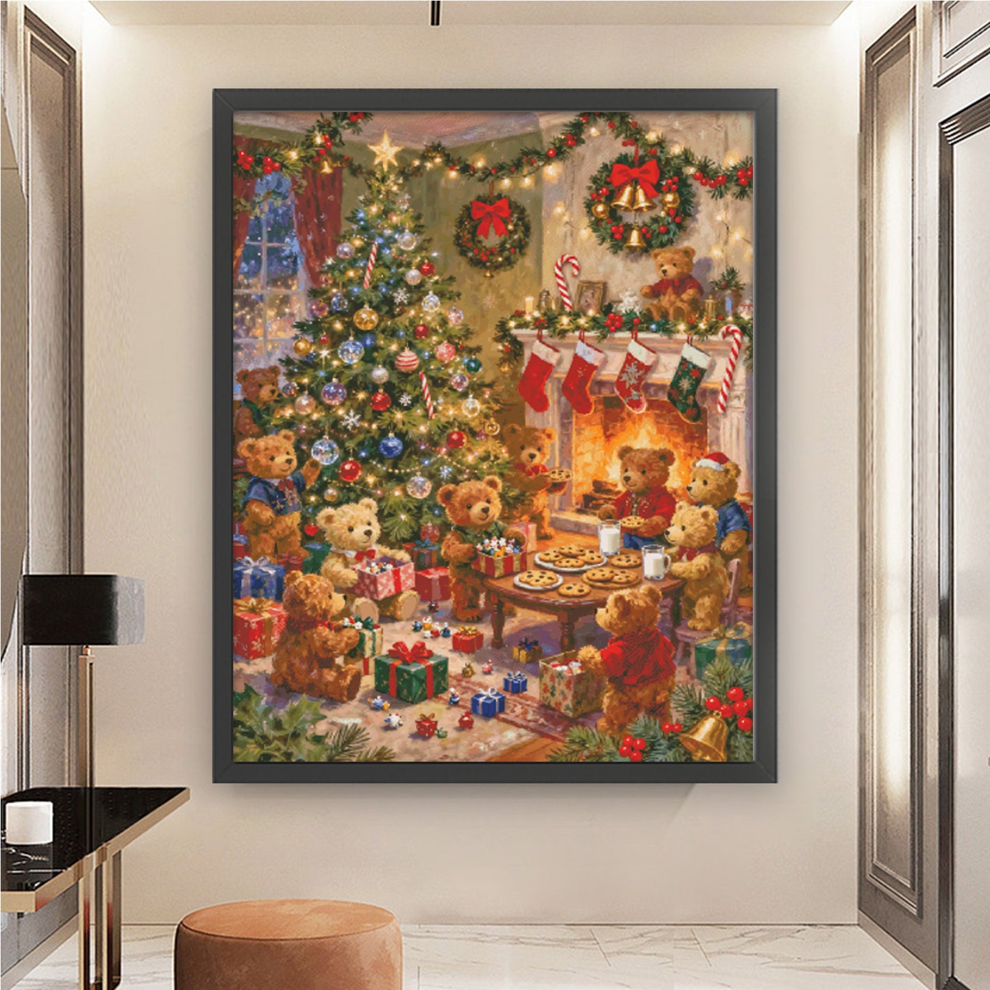 Christmas Party Bear - 14CT Stamped Cross Stitch 80*100CM (Egyptian cotton)(Fairy Brand)