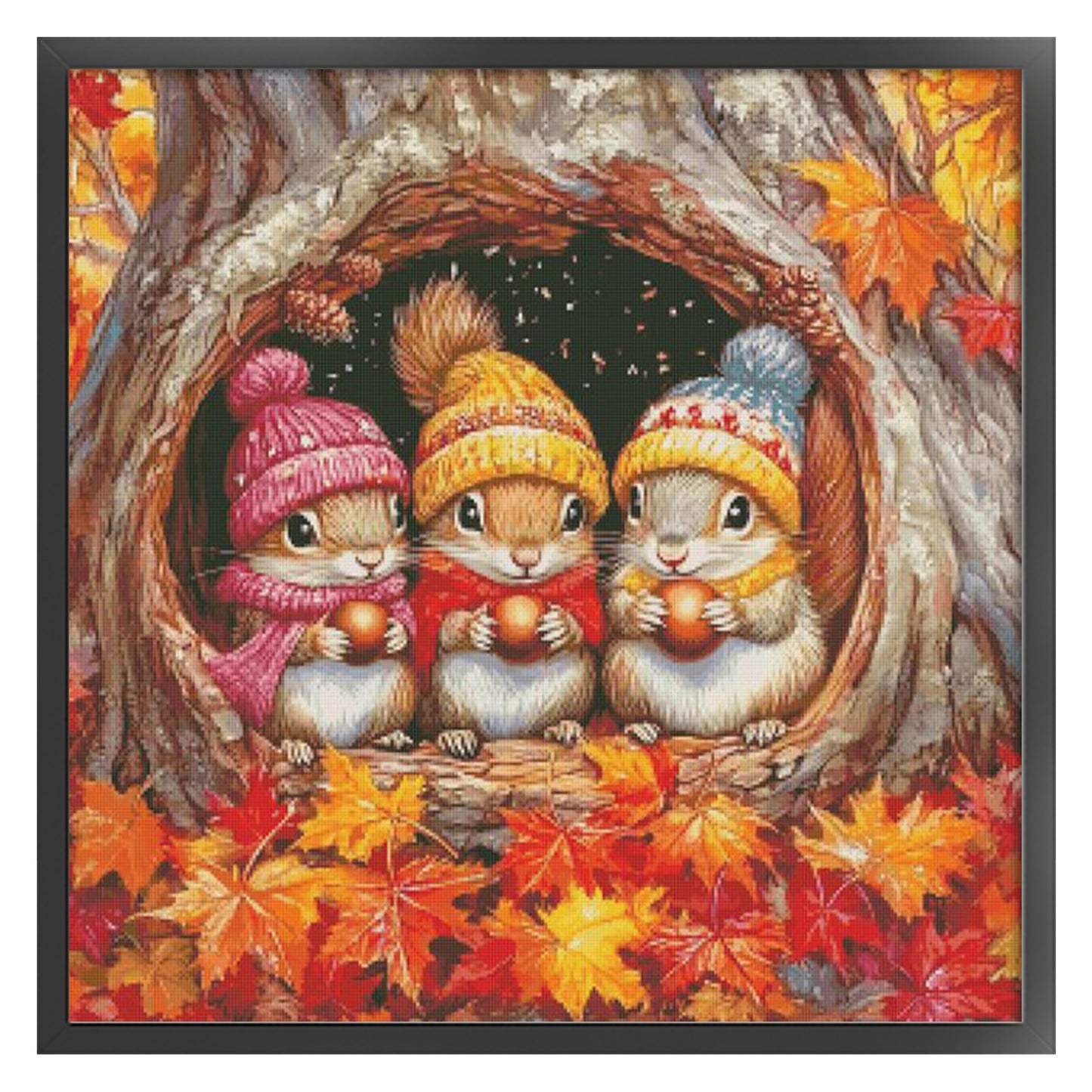 Three Little Squirrels In Autumn - 14CT Stamped Cross Stitch 65*65CM(Egyptian cotton)(Fairy Brand)