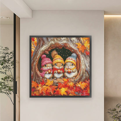 Three Little Squirrels In Autumn - 14CT Stamped Cross Stitch 65*65CM(Egyptian cotton)(Fairy Brand)