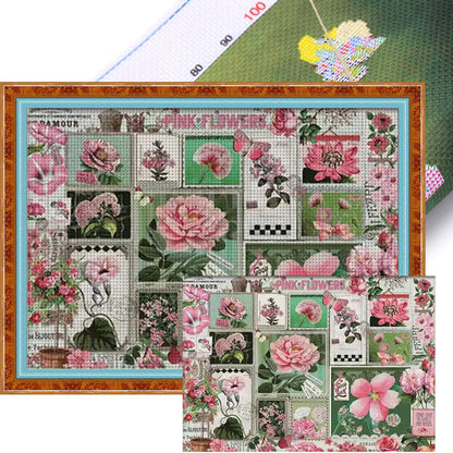 Flower Postcards - 14CT Stamped Cross Stitch 92*69CM (Egyptian cotton)(Xiaobai)
