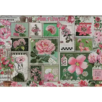 Flower Postcards - 14CT Stamped Cross Stitch 92*69CM (Egyptian cotton)(Xiaobai)