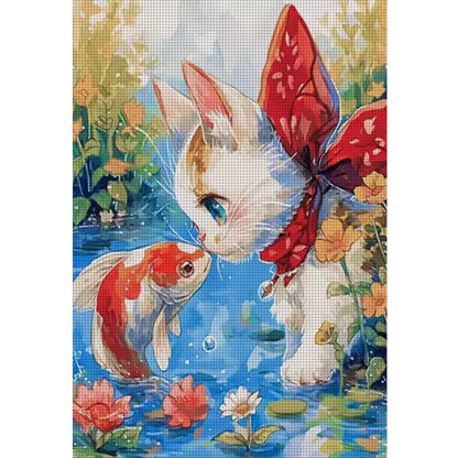 Little Fish Falls In Love With Cat - 11CT Stamped Cross Stitch 50*70CM (Mona Lisa Brand)